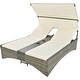 preview thumbnail 16 of 18, Roomfitters Patio Daybed, Outdoor Rattan Sun Lounger with Shelter Roof, Adjustable Backrest, Storage & Cup Holders