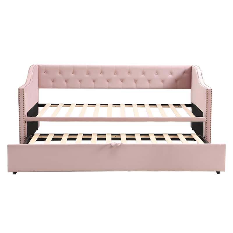 Twin Size Upholstered daybed with Pop Up Trundle