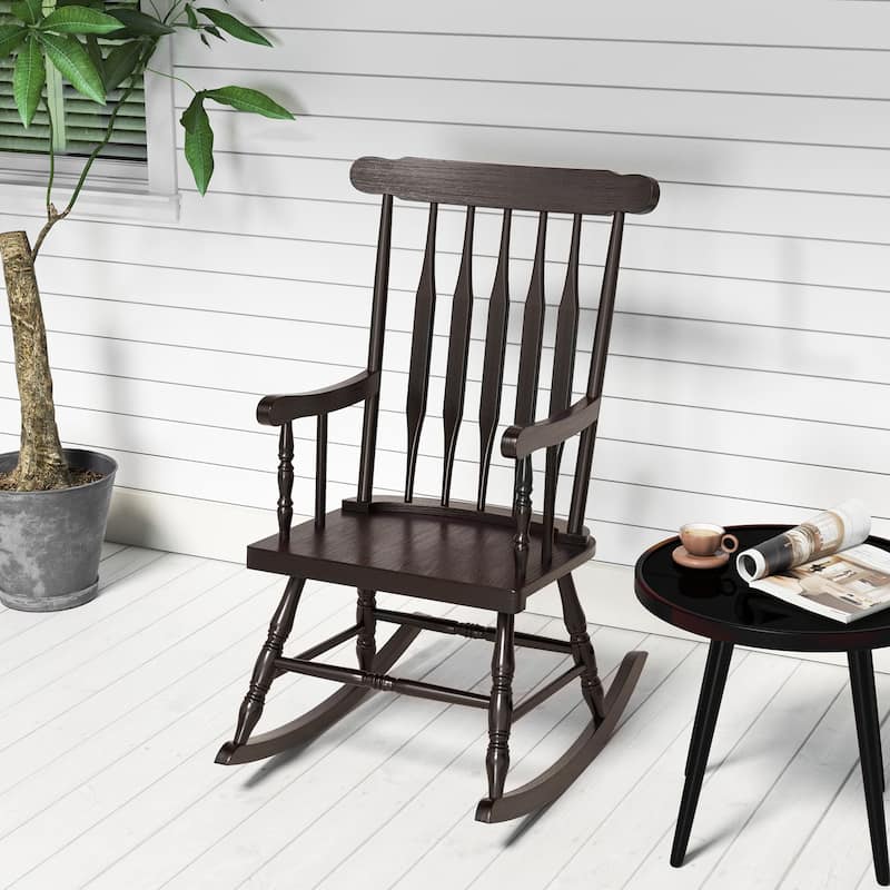 Costway Solid Wood Rocking Chair Porch Rocker Indoor Outdoor Seat - See Details