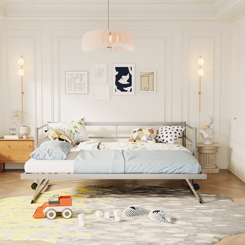 Twin Size Metal Daybed with Pop Up Trundle