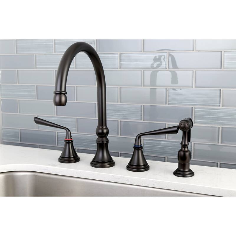 Kingston Brass Silver Sage Widespread Kitchen Faucet with Metal Lever