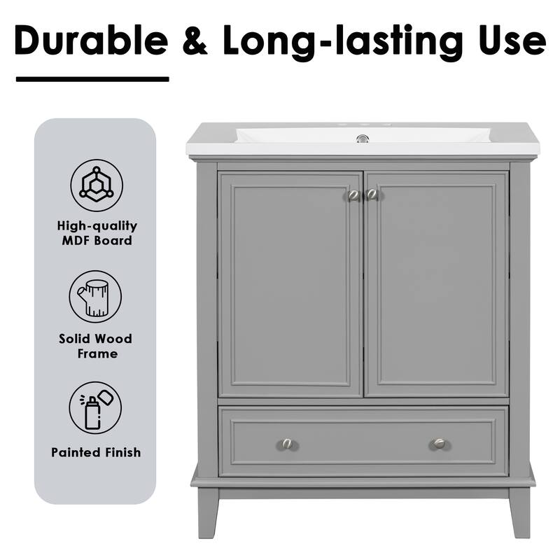 30" Multi-functional Bathroom Vanity with Sink Combo, with Doors and Drawer