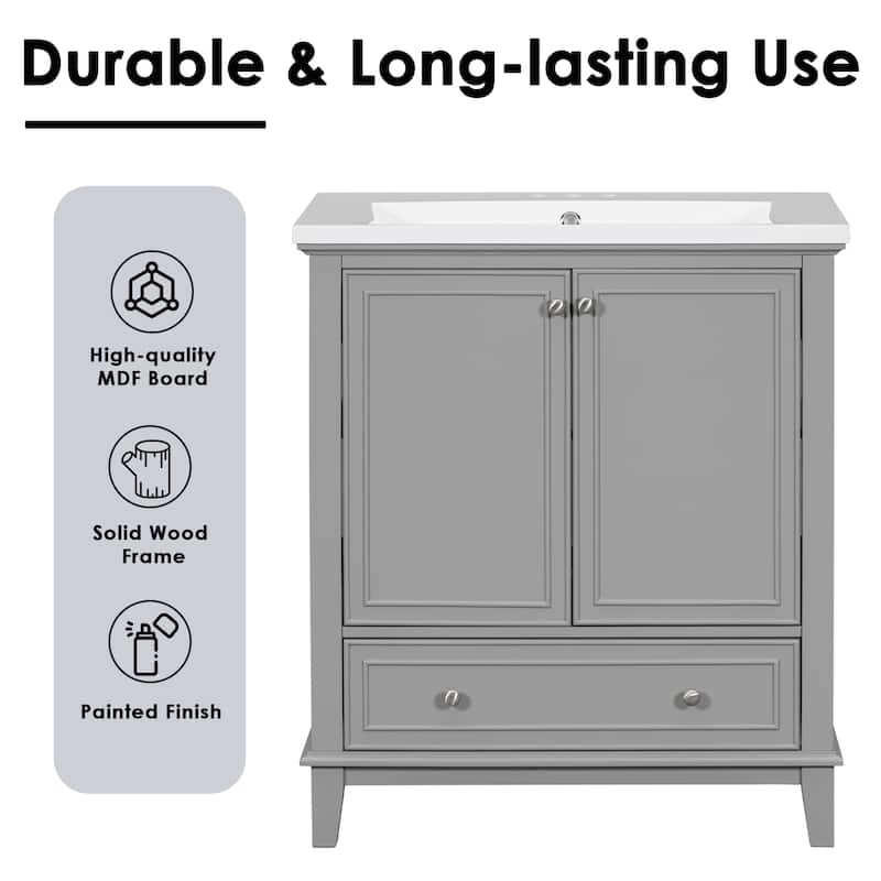 Bathroom Vanity with Sink, Bathroom Vanities with Doors and Drawer, Bathroom Storage Cabinet with Adjustable Shelf