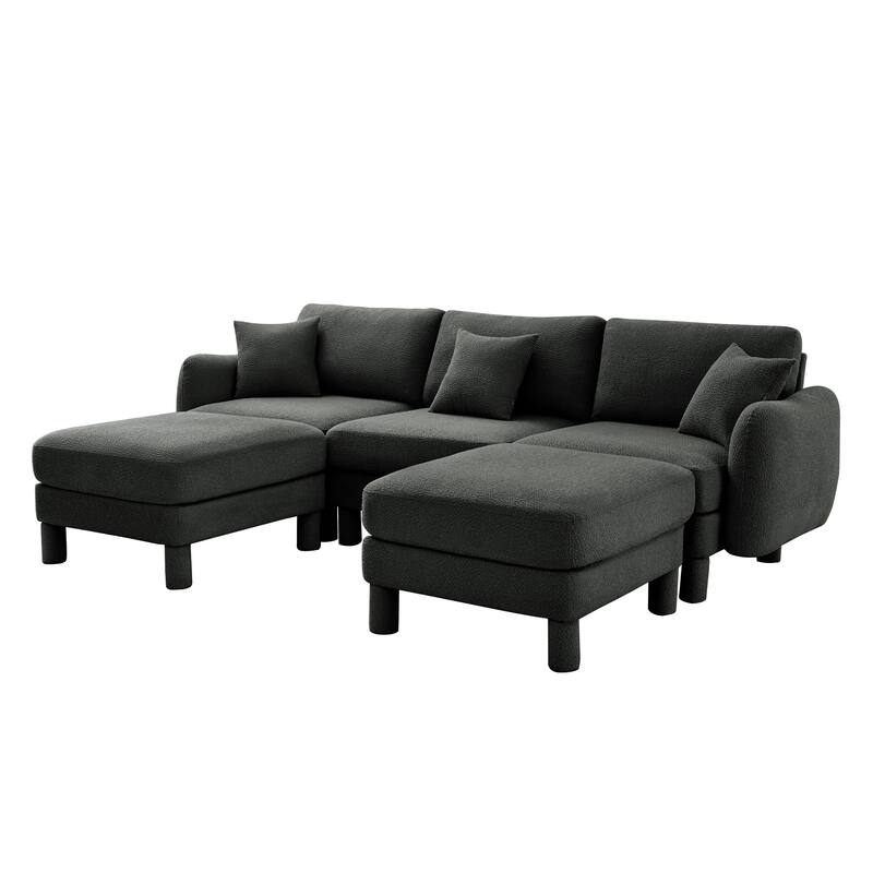 109.4" 3-Seater Modern Upholstered Sofa Couch, Deep-Seat Sectional Sofa with Shell-Shaped Armrests, Leisure Sofa for Living Room