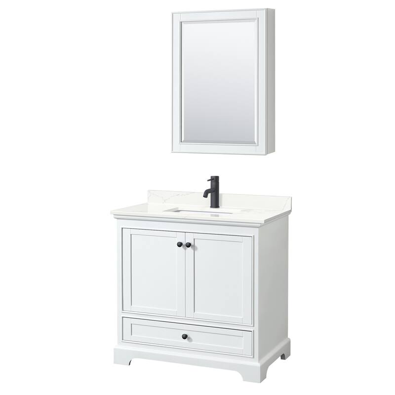 Wyndham Collection WCS202036S-QTZ-UNSMED Deborah 36" Free Standing - White / Giotto Quartz Top / Matte Black Hardware