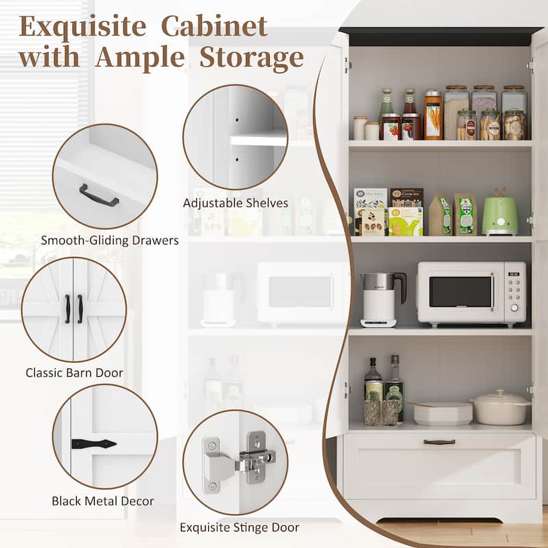 Beverage Cabinet with Drawer & Adjustable Shelves - Storage Organizer for Kitchen, Pantry, or Dining Room