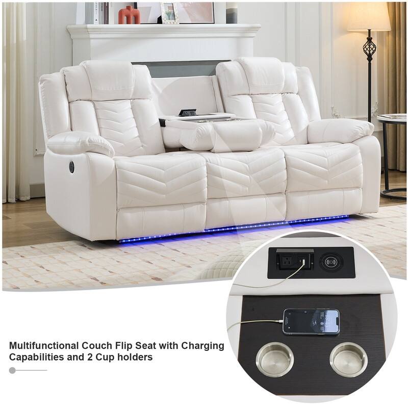 Power Recliner Sofa Set 6-Seater with Zero Gravity,Bass Speaker,Wireless Charger,USB/Type-C Ports,LED Lights,Cup Holders,Gray
