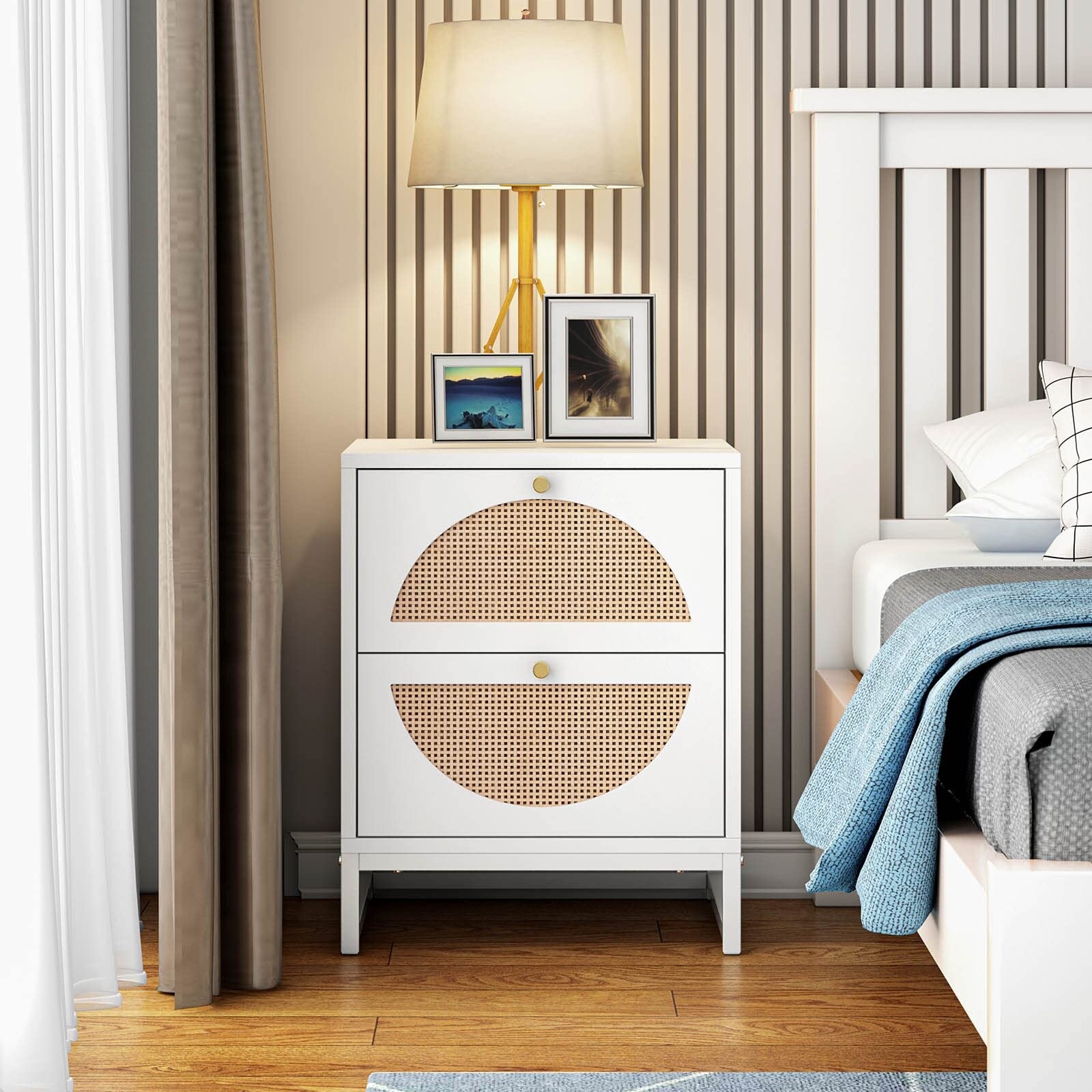White boho store bedside table