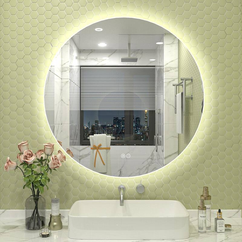 KIOTEE Round Backlit LED Lighted Anti-Fog Bathroom Vanity Mirror with ETL and 3-Year Warranty - 20"x 20"