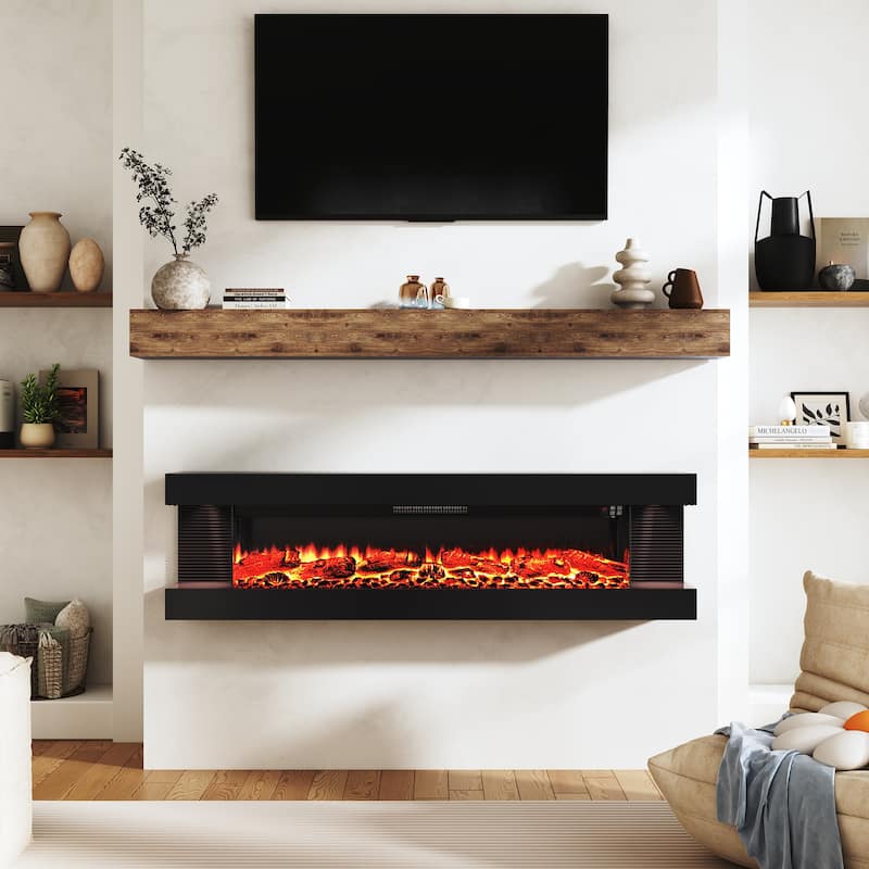 3-Sided Electric Fireplace, Wall Mounted LED Electric Fireplace - Black-60inch