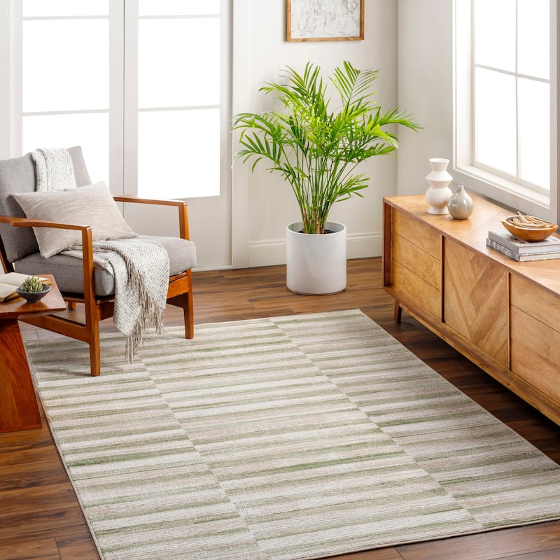 Livabliss San Fran Casual Checkered Area Rug - 9' 2" x 12' - Green/Grey