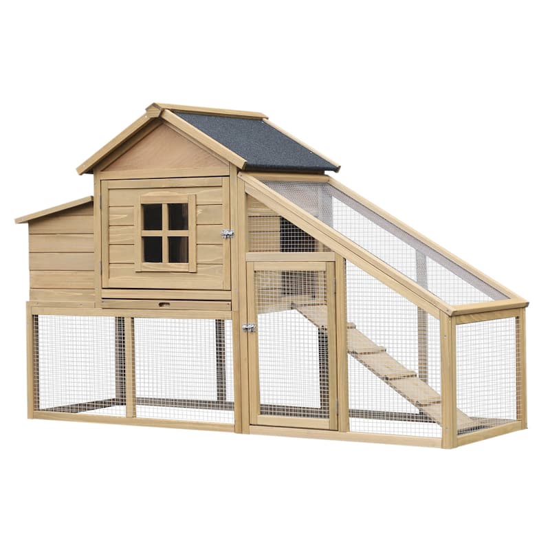 PawHut 69" Outdoor Wooden Chicken Coop Hen House with Nesting Box and Run