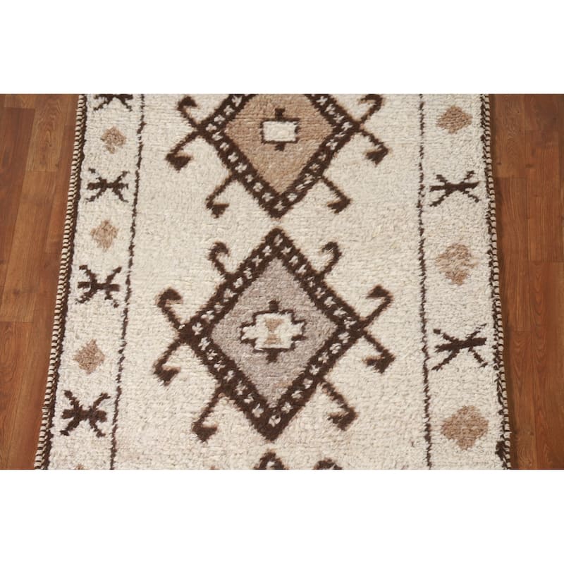 Plush Geometric Anatolian Turkish Runner Rug Hand-knotted Wool Carpet - 3'7"x 11'2"