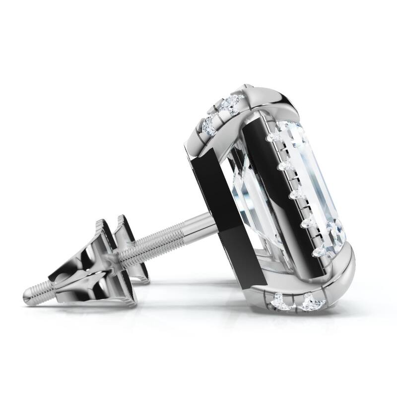 2 1/5 Ct TW Emerald Cut Bezel Diamond Studs Gold Lab Grown Earrings