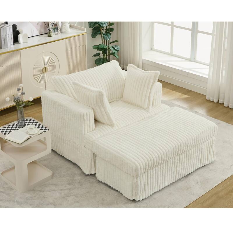 Beige Modern 47.8" Upholstered Oversized Chaise Longue Chair with Ottoman and Pillows