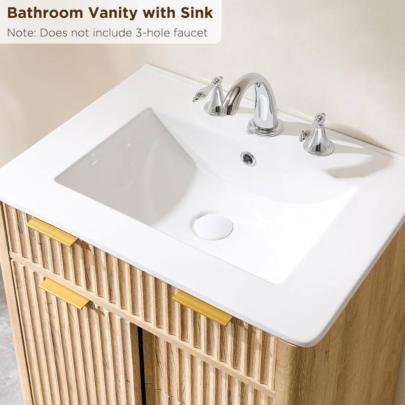 24" Fluted Bathroom Vanity with Ceramic Sink, Modern Bathroom Cabinet
