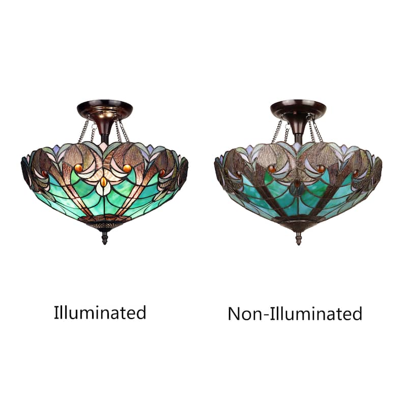 Tiffany Style Victorian Design 2-light Dark Bronze Semi-Flush Fixture - 13.6 inches High
