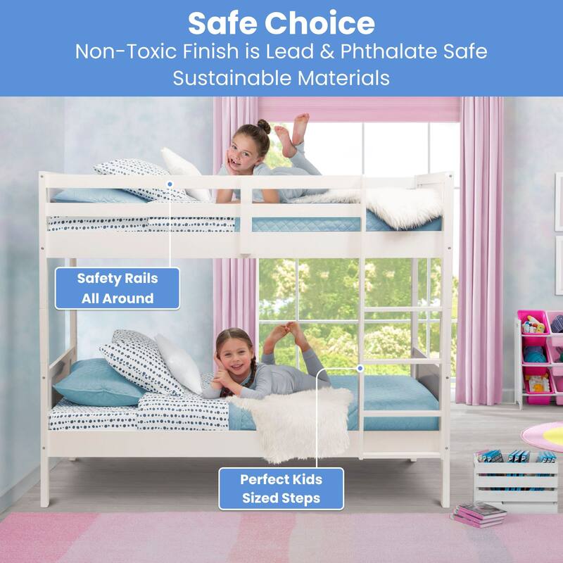 Convertible Twin Over Twin Wood Bunk Bed With Ladder And Guardrails