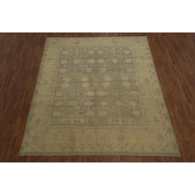 Hand Knotted Oriental 100% Wool Carpet Transitional Floral Greys & Charcoal Khotan Area Rug - 9' 9'' X 8' 3''