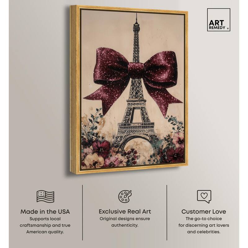 Sparkling Bow Eiffel Tower Canvas by Art Remedy