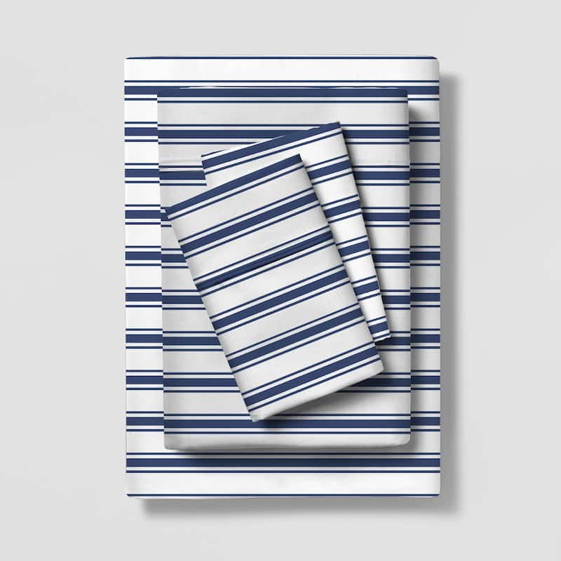 Color Sense Cotton 225TC Silky Wrinkle Resistant Sheet Set - Navy - Queen