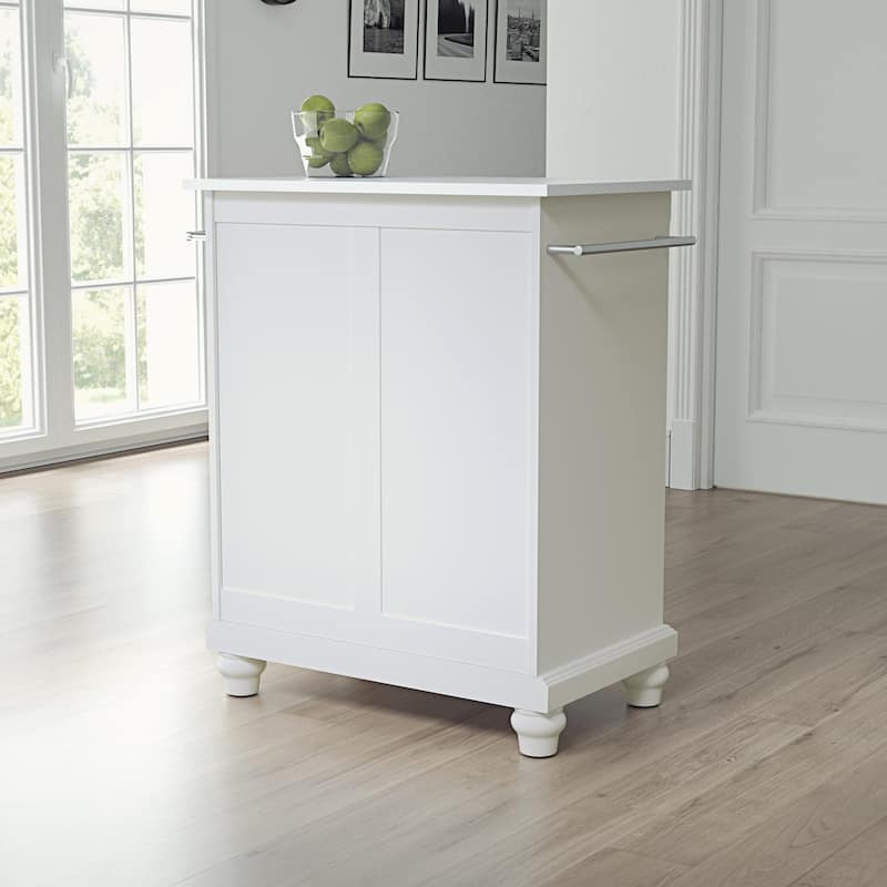 Kitchen Island Cart with Stone Top, Portable Kitchen Storage, Modern Kitchen Furniture, White Finish