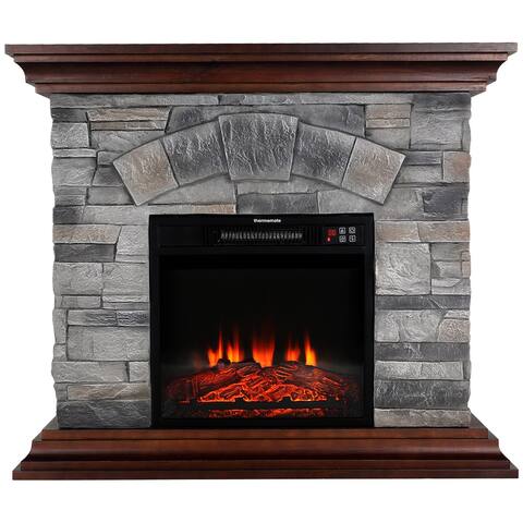 thermomate 40 Inch Modern Rock Face Electric Fireplace-Grey
