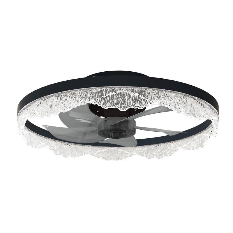Crystal Flush Mount Ceiling Fan With Light And Remote, Black Ceiling Fan For Bedroom, Living Room