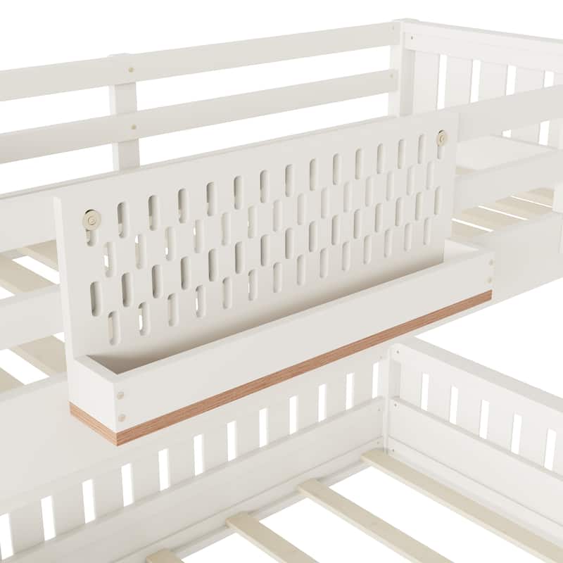 Wooden Bunk Bed of 3 Kinds Size with Pegboard, Bookshelf and Guardrails, Detachable Bunk Bed Convertible 2 Platform Beds