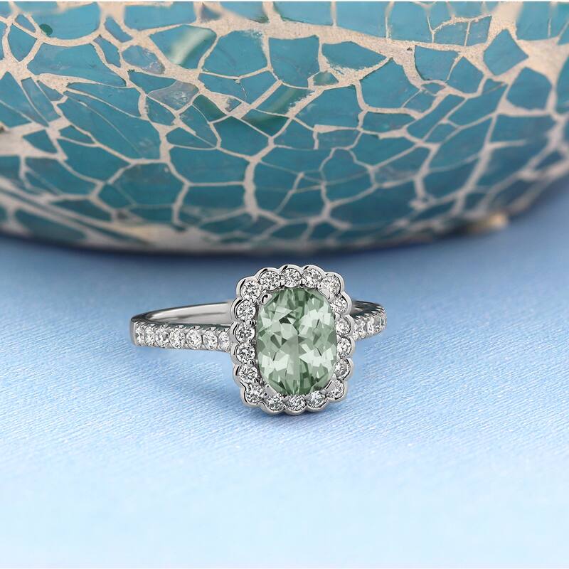 Auriya Vintage 3/4ct Cushion-cut Green Amethyst Halo Diamond Engagement Ring 1/2ctw 14k Gold