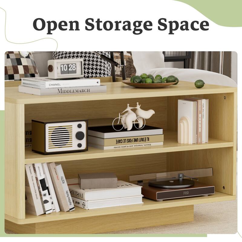 31.5" Fluted Lift Top Coffee Table with Storage, Boho Lift-Top Center Table with Hidden Compartment for Small Space