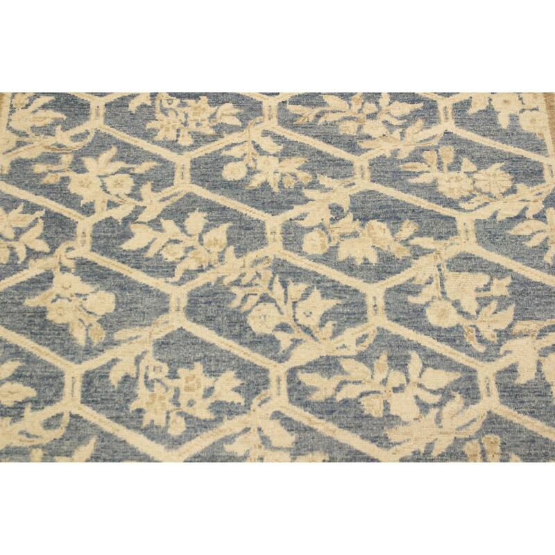 Hexagonal Trellis Floral Hand-Knotted Wool Area Rug
