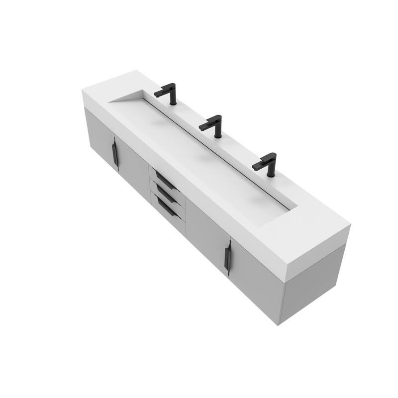 Nile 84" Wall Mounted Bathroom Vanity Set w/ White Top