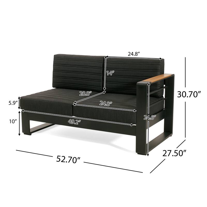 Roomfitters Modern Outdoor Patio Sectional Set, Aluminum Frame with Cushions & Wood-Style Table, Weather-Resistant, Black