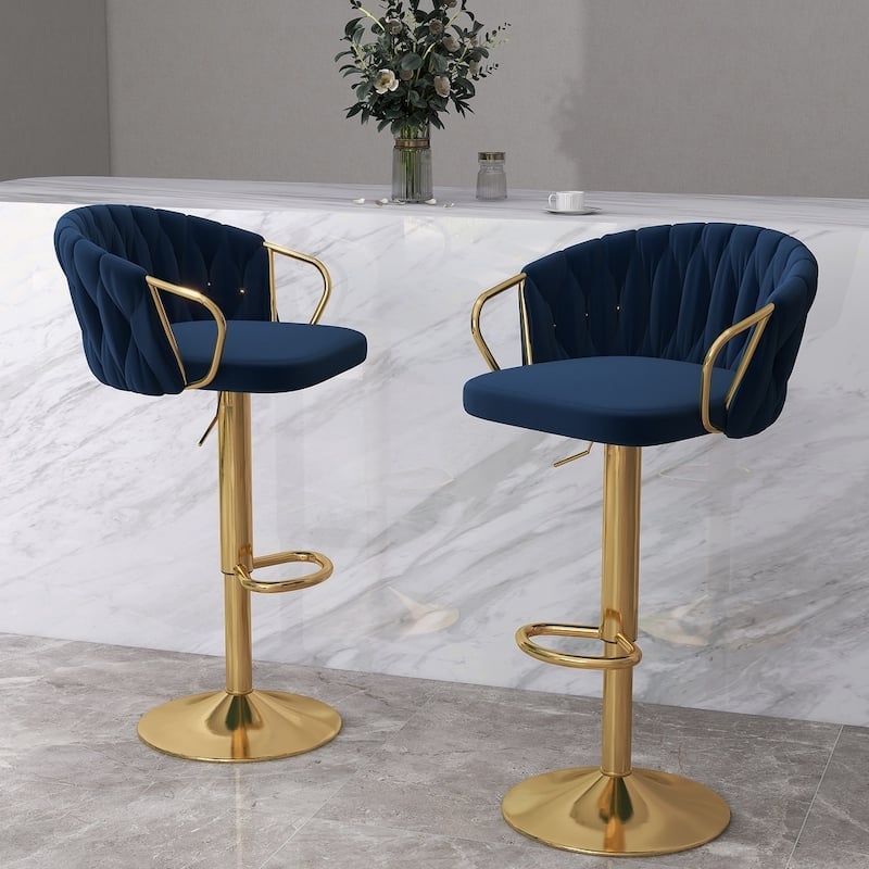 Modern Swivel Counter Height Bar Stools Adjustable Counter Stool With Backs - Set of 2 - Navy Blue