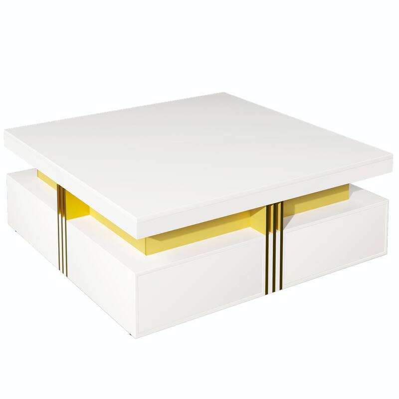 Modern Glossy Square Storage Coffee Table with 4 Drawers