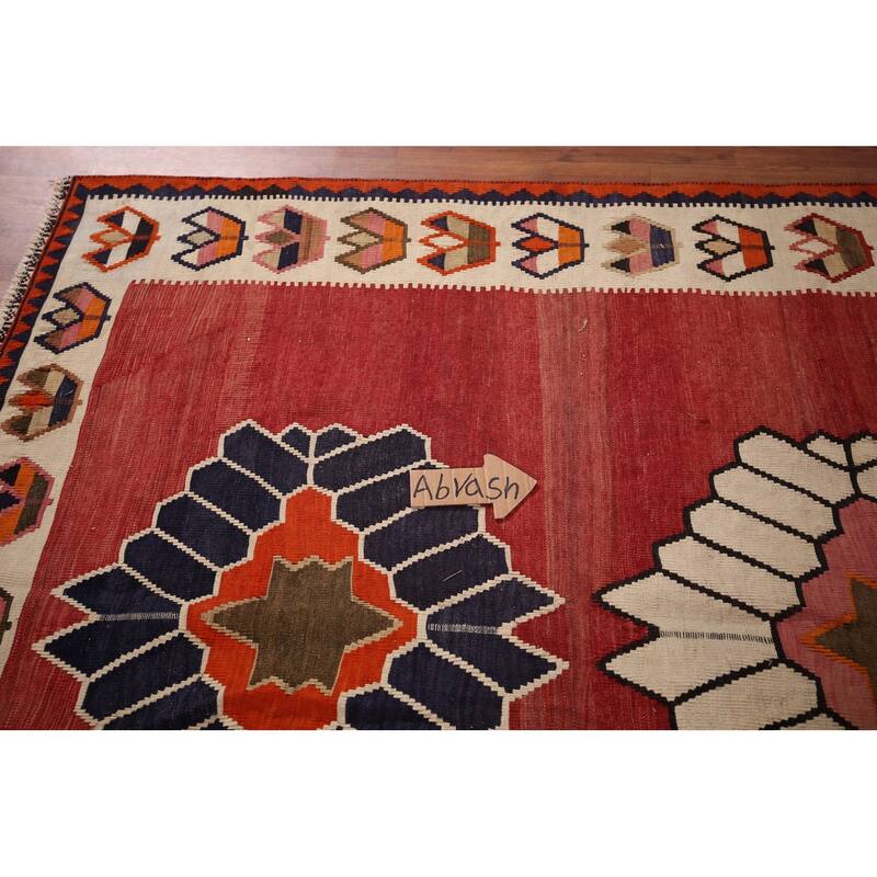 Kilim Qashqai Persian Vintage Rug Flatweave Red Tribal Wool Carpet - 5'2"x 8'0"