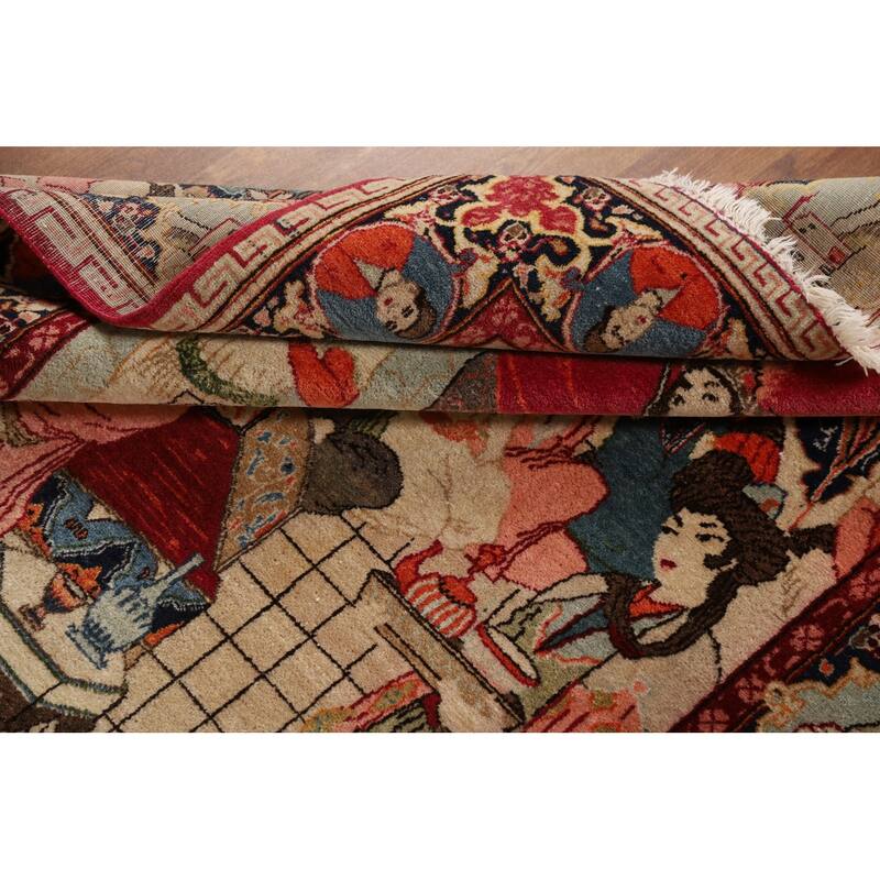 Pre-1900 Antique Pictorial Kashan Persian Rug Hand-Knotted Wool Carpet - 4'3"x 7'0"