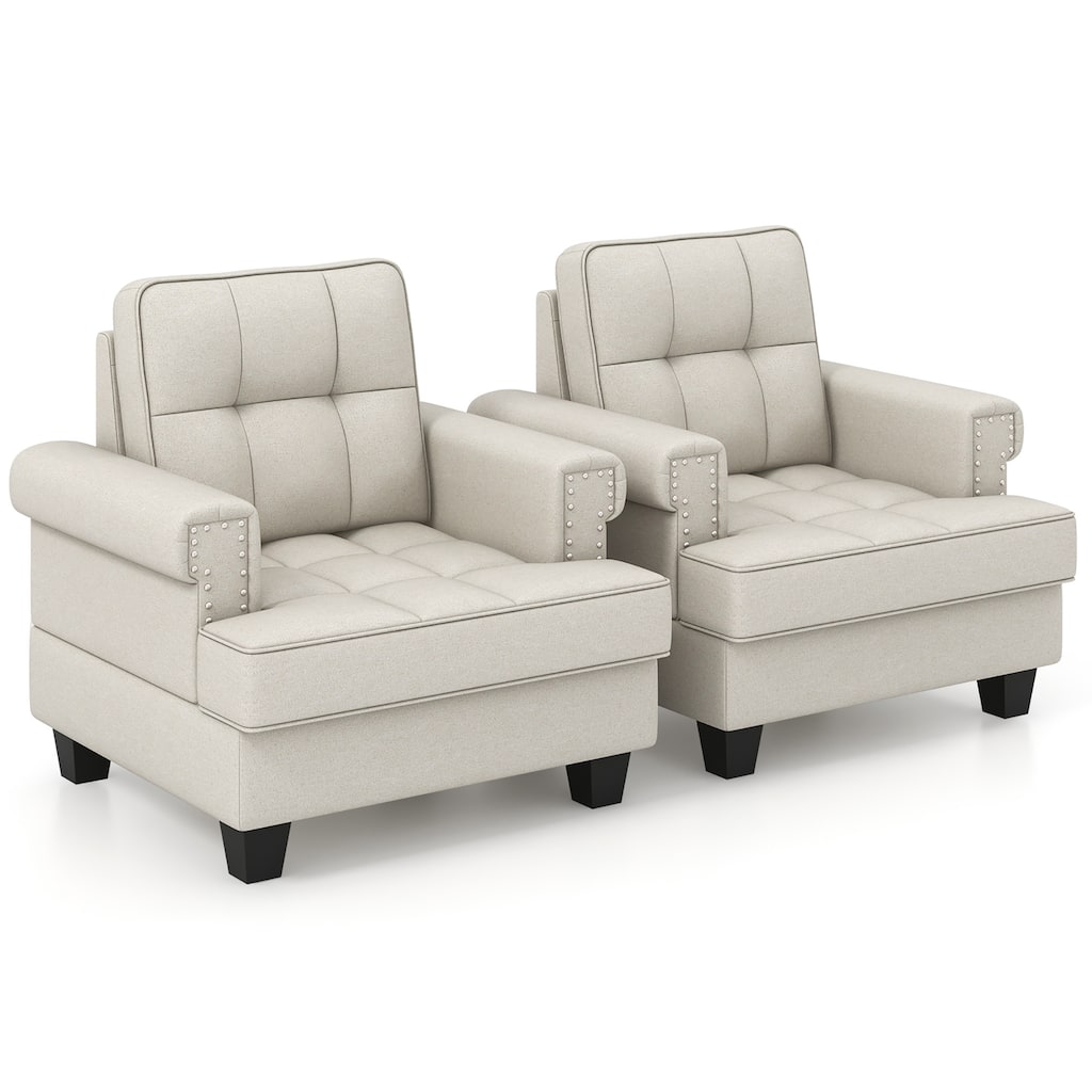 Gymax 2 PCS Mid-century Modern Accent Armchair with Thick Pillow &