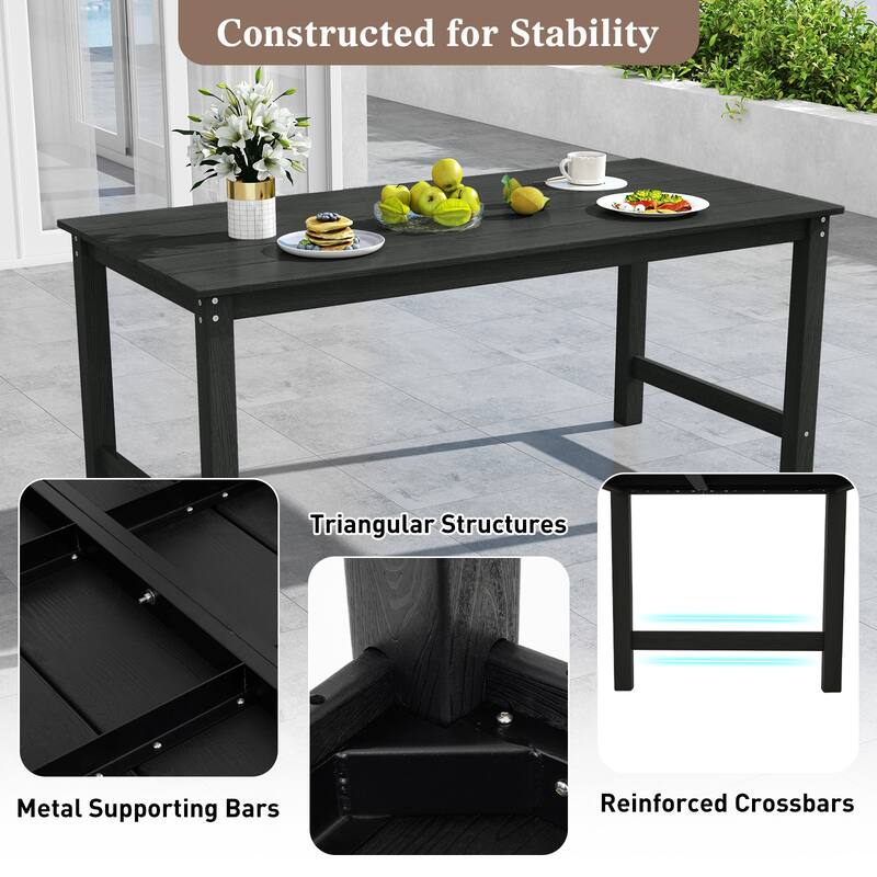 Gymax 3PCS Dining Table Set w/ 2 BenchesPatio HDPE Weather Resistant