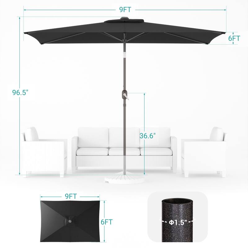 BONOSUKI 6x9FT Patio Market Umbrellas Table Umbrella with Tilt Button
