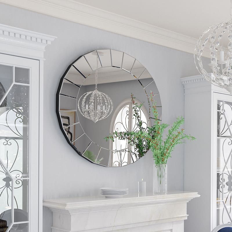 Modern Round Accent Wall Mirror Art Beveled Glass - 32"