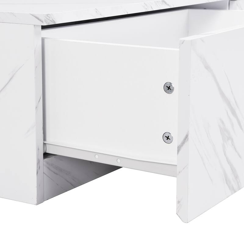 TV Stand with Faux Marble and Walnut Wood Grain, for TVs Up to 88", White - 78.7" W × 15.7" D × 10.4" H