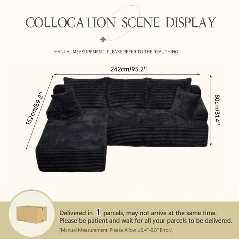 L-Shaped Corner Sectional Sofa Set with Side Chaise Lounge, Soft Foam Cushion Modular Sofa Corduroy Leisure Couch