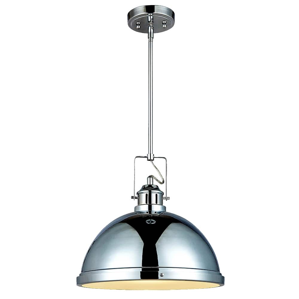 1 light Mini Pendant with clear frosted glass lens, Chrome Finish - 14"H x 14"W x 14"D