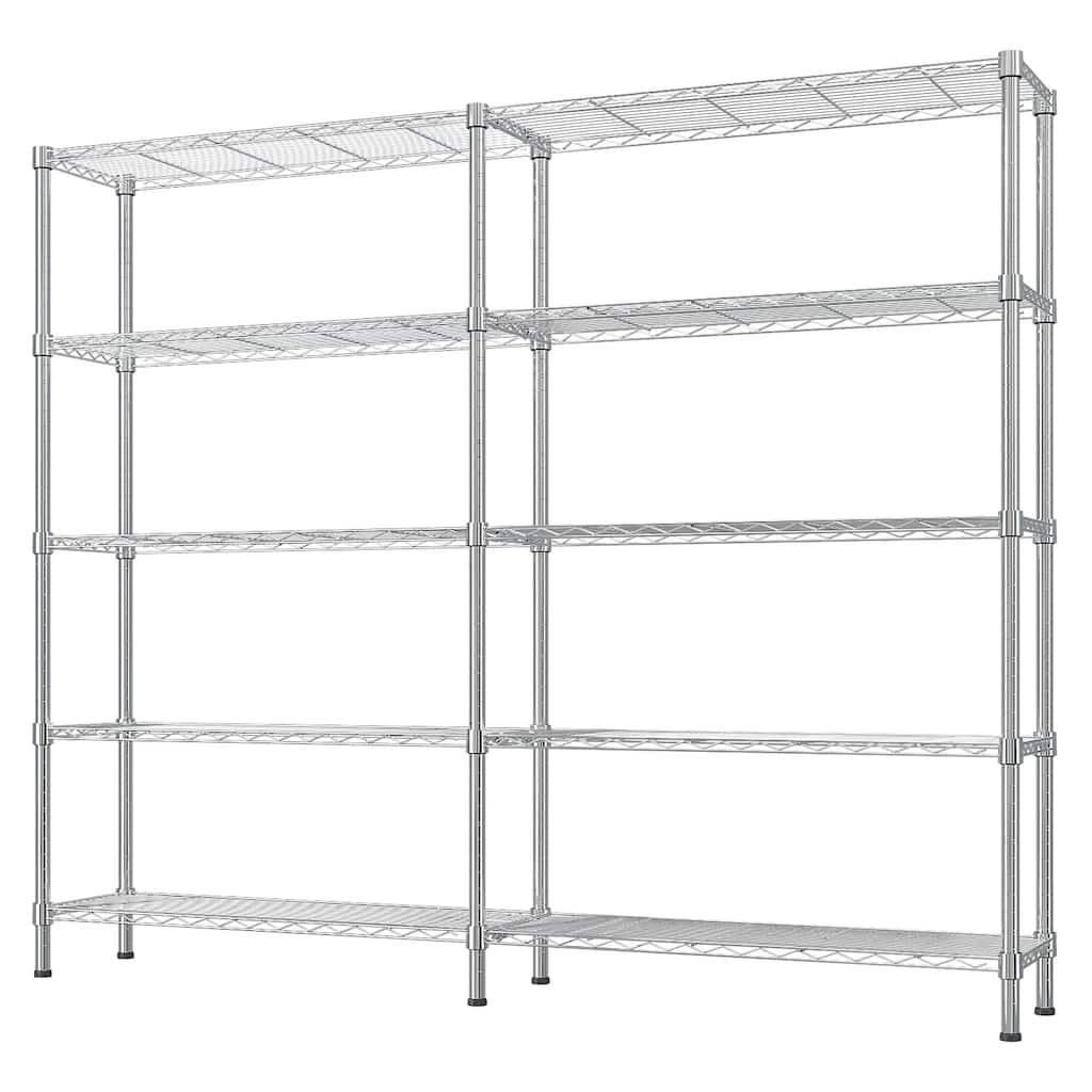 Expandable 5-Tier Chrome Finish Metal Storage Rack with Adjustable Shelf for Home and Office - 147×35×150cm