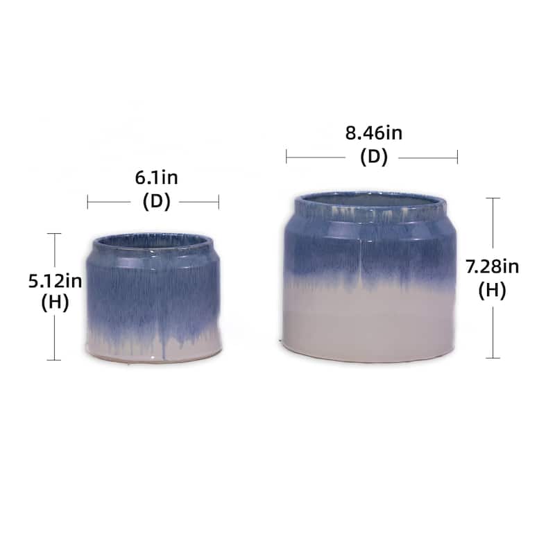 Set of 2 Gradient Ceramic Flowerpot, Modern Planter for Patio, Garden, Windowsill