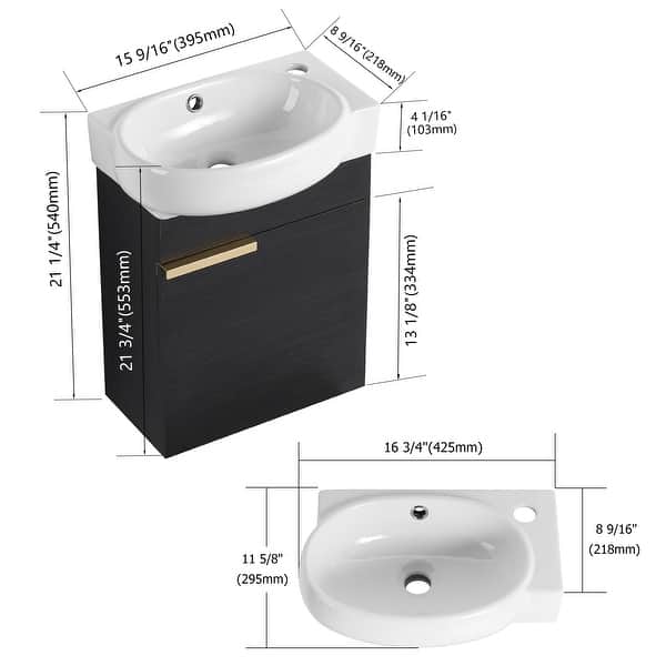 dimension image slide 3 of 6, Beingnext 16"/23" Bathroom Vanity with Sink, Floating/Freestanding Bathroom Vanity with Soft Close Door