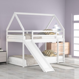 Twin Size Bunk House Bed with Attached Slide for Added Fun