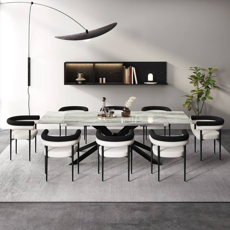 110.24" Extendable Sintered Stone Dining Table With 8 Chairs Dining Table Set